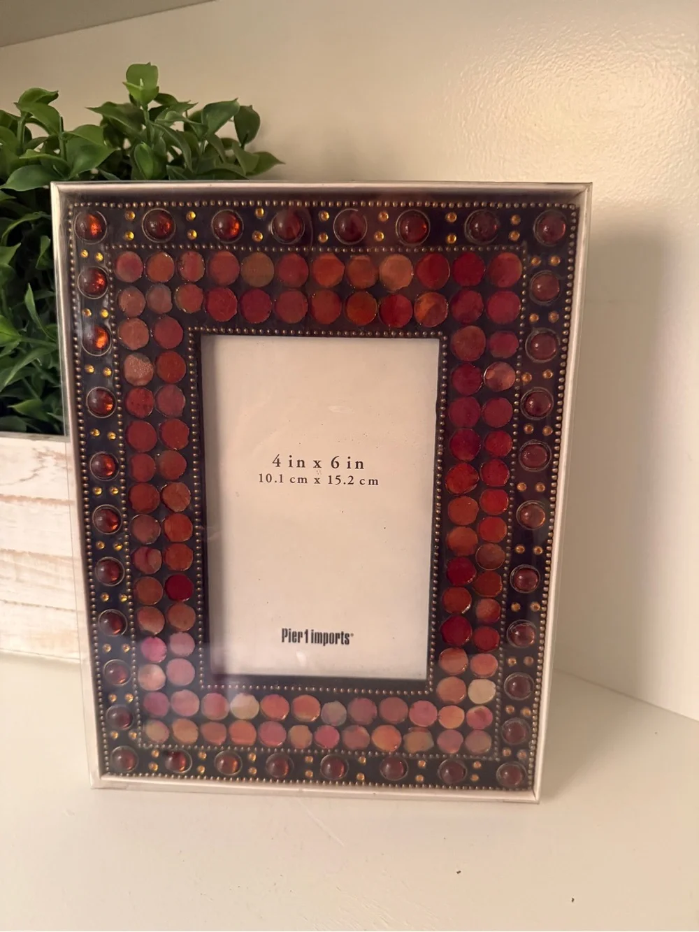 Pier 1 Imports Mosaic 4x6 Picture Frame Amber Copper Beaded Boho NIP